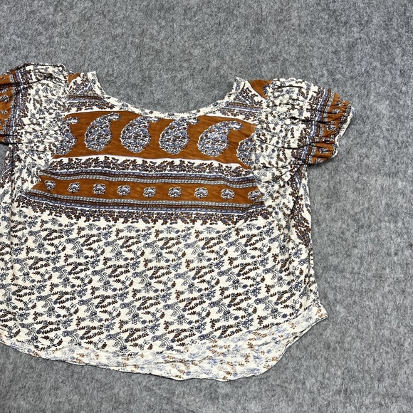 Free People Blouse Womens S Beige Floral Scoop Neck Tunic Top Boho Peasant - Picture 5 of 14